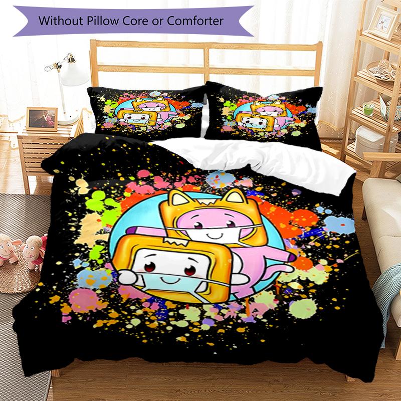 3pcs Lankybox Foxy and Rocky Pattern Bedding Set Duvet Cover Set Includes Duvet Cover &pillowcases, Perfect All Season Bedroom Decoration & Gift