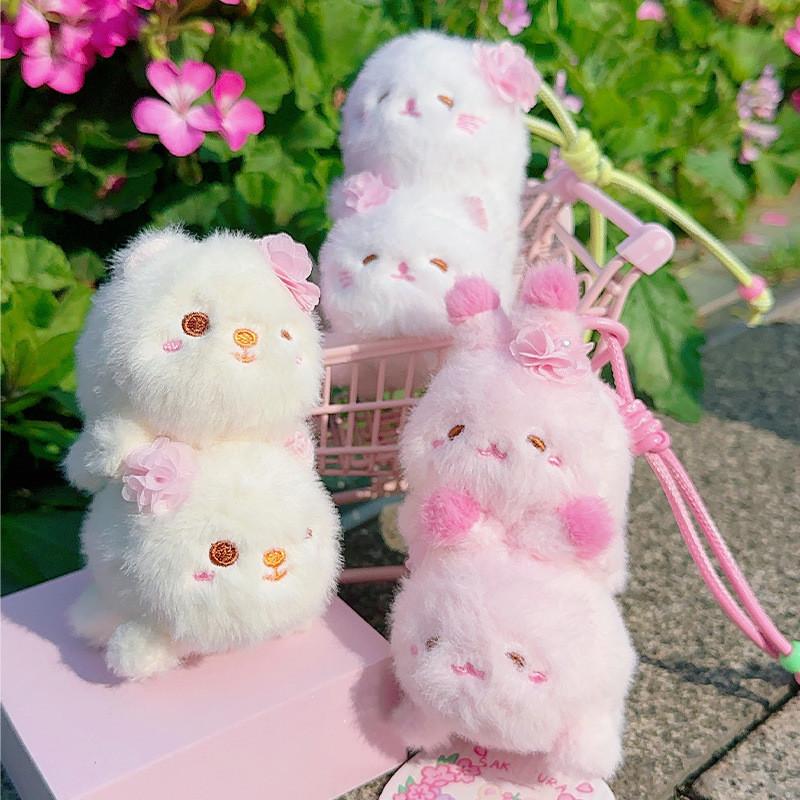 Creative Blossom Cherry Kitten Bear Rabbit Overlapping Plush Pendant Doll