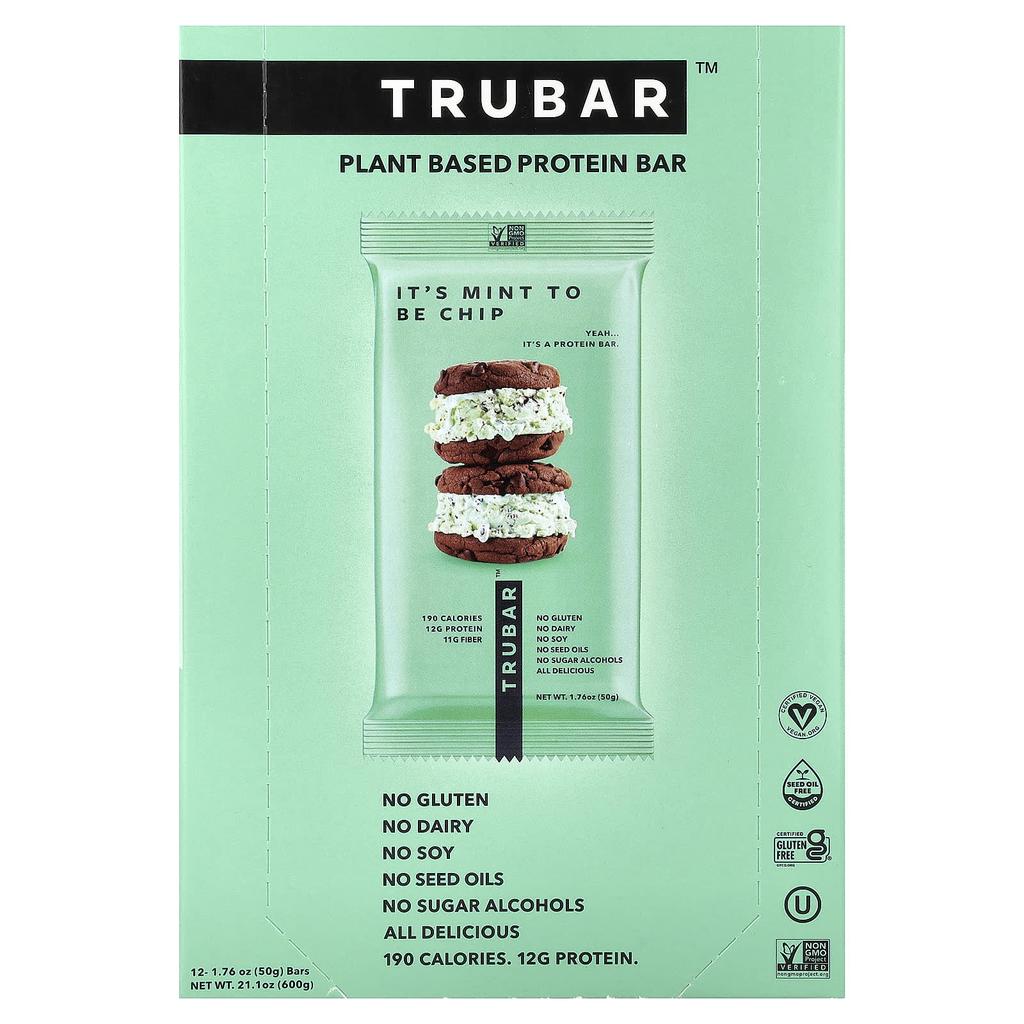 Trubar, Plant-Based Protein Bar, It's Mint to Be Chips, 12 Bars, 50g (1.76oz) Each