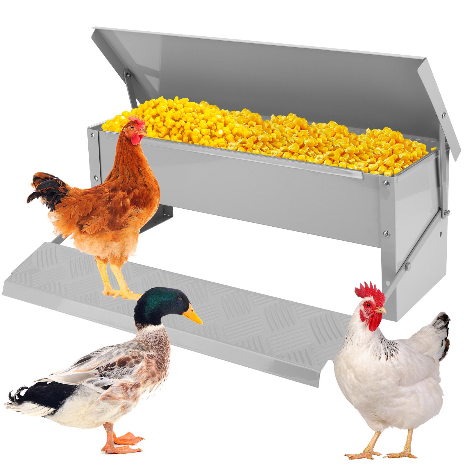 Automatic Chicken Feeder with Weatherproof Lid Treadle Chicken Feeder Metal Chicken Feeder for Chickens Ducks and Geese