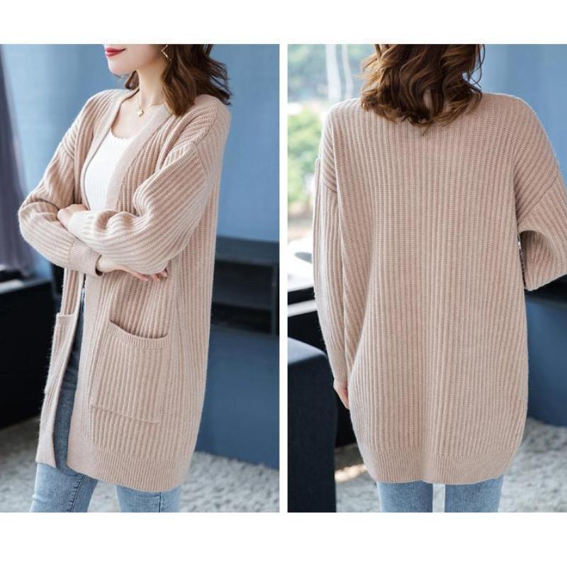 Autumn Knitted Coat Women's Mid-length Spring and Autumn Loose Knitted Shawl Korean Sweater Jacket