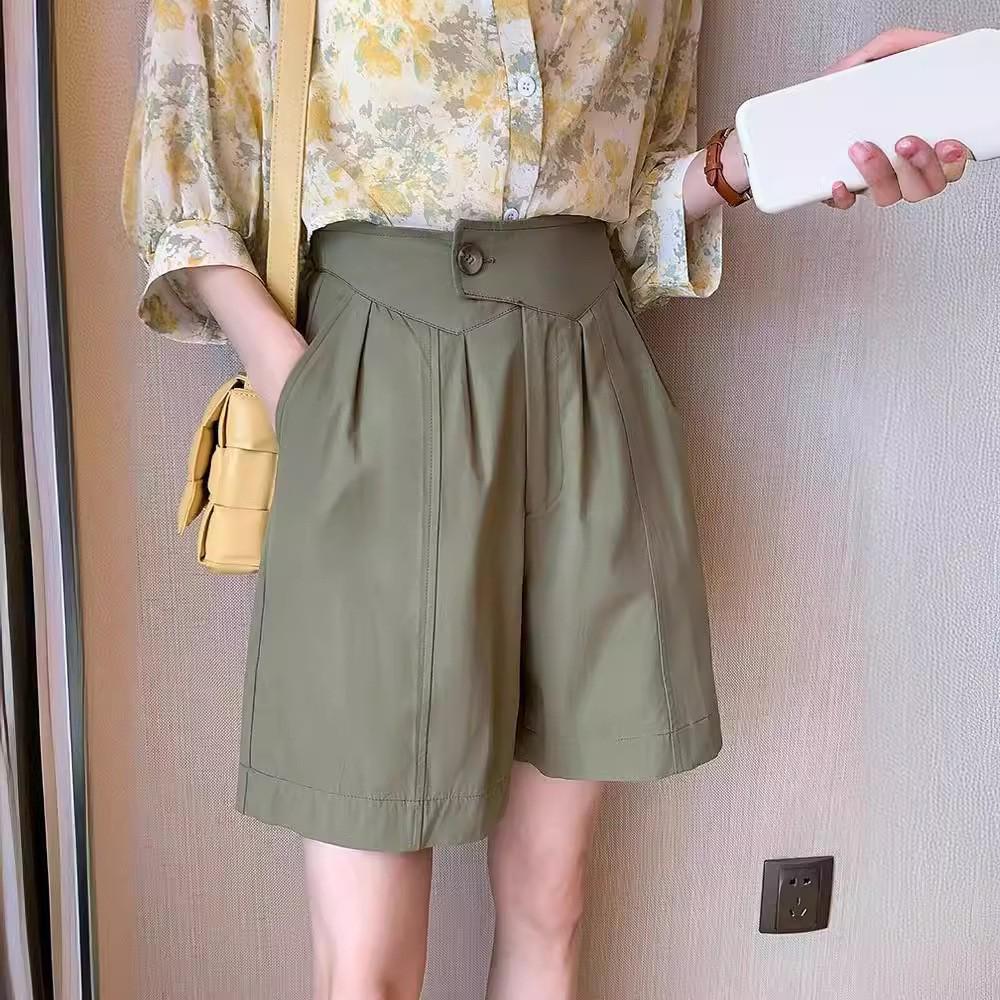 High Waist Cotton Wide-Leg Summer Shorts for Women - Plus Size, Korean Style, Non-Elastic, Loose Fit