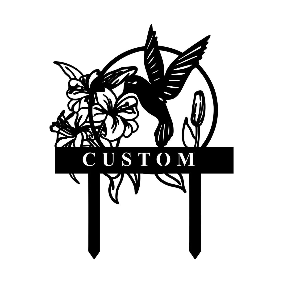 Custom Metal Hummingbird Garden Sign Personalized Yard Decor чёрный