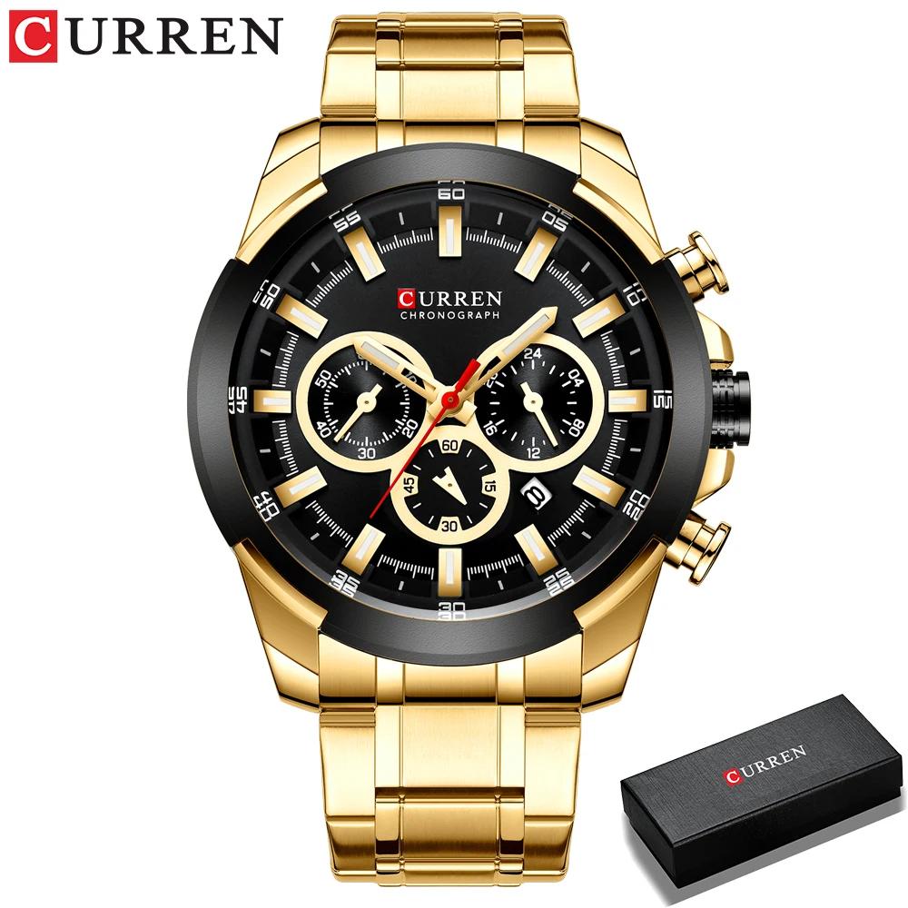CURREN Sports Chronograph Watch for Man Quartz Movement Large Dial with Auto Date Casual Stainless Steel Band Wristwatch 8361