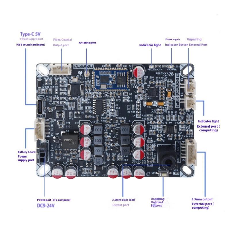 QCC5171 BLE5.3 Soundempfängerplatine mit LDAC-Unterstützung, koaxialen und 3,5-mm-Ausgängen sorgt für drahtlose Klangqualität