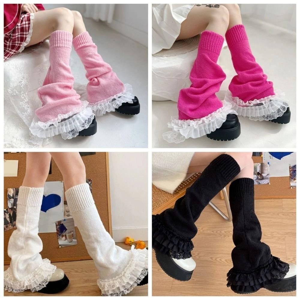 JK Lace Leg Warmers Y2k Knee High Girls Stockings Kawaii Lolita Boots Cover  Autumn/Winter