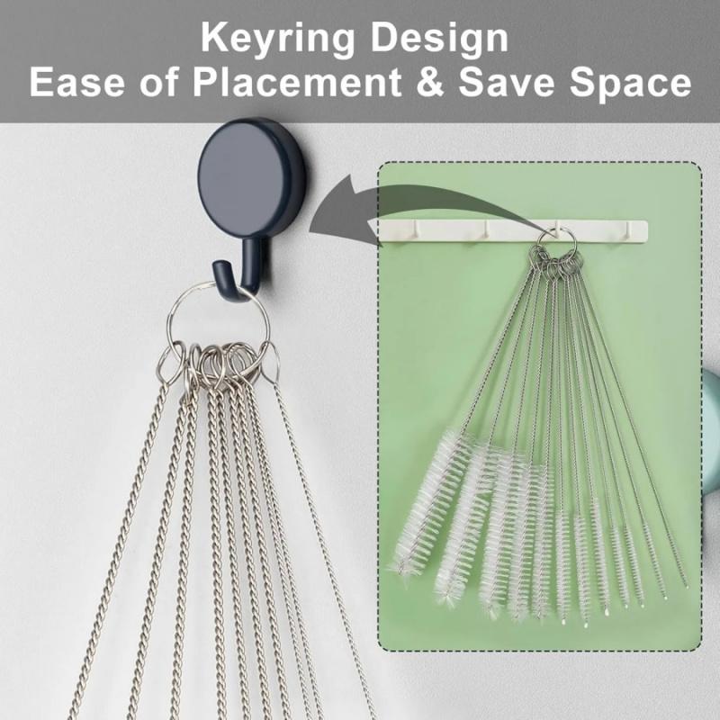 10pcs/set Stainless Steel Nylon Straw Brushes Water Cup Kettle Brush Silicone Glass Straw Test Tube Keyboard Cleaning Brush