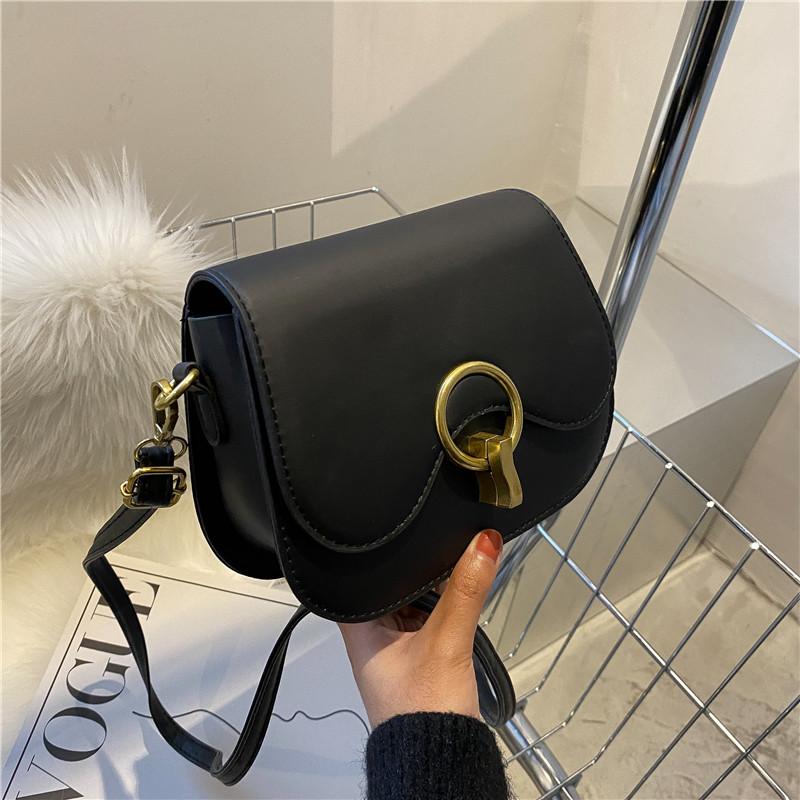 Geantă de umăr cu design la modă cu închizătoare, Genți crossbody noi cu clapetă pentru femei, Genți de șa pentru doamne din piele PU de culoare uni