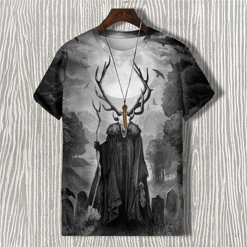 Summer Demon Antlers 3D Print T-Shirts Streetwear Men FashionCasual Oversized O-Neck Short Sleeved T Shirt Tees Tops Clothing