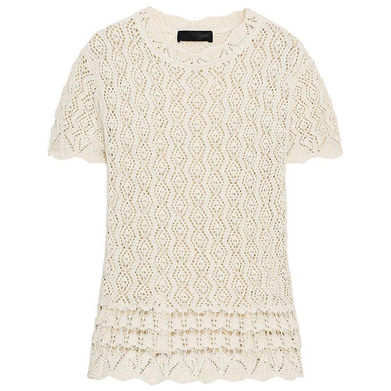 Zaprha 2025 Autumn New Women Versitile Fashion Mesh Hollow Knitted Round Neck Short Sleeve Top 6236104