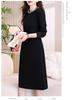 Black Slim-Fit Mid-Length Dress with Pearl Accents