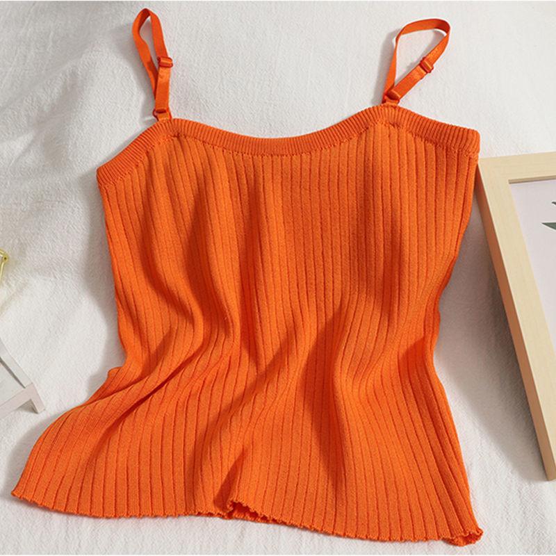Summer Wear Versatile and Slim Fitting Camisole Top with Solid Color and Simple Knit Vest Inside