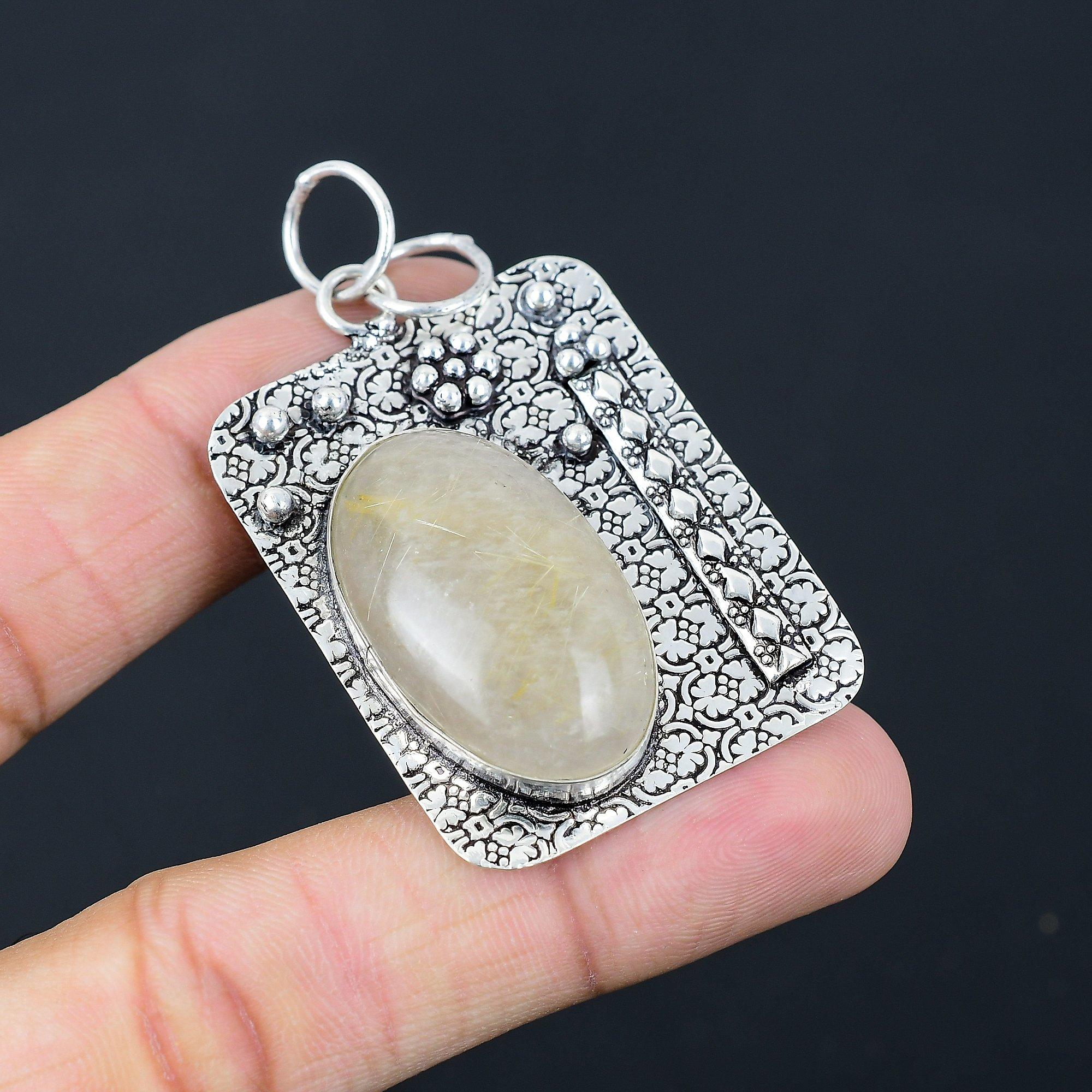 

925 Silver Oval Natural Golden Rutile Daughter Birthday Anniversary Boho Pendant