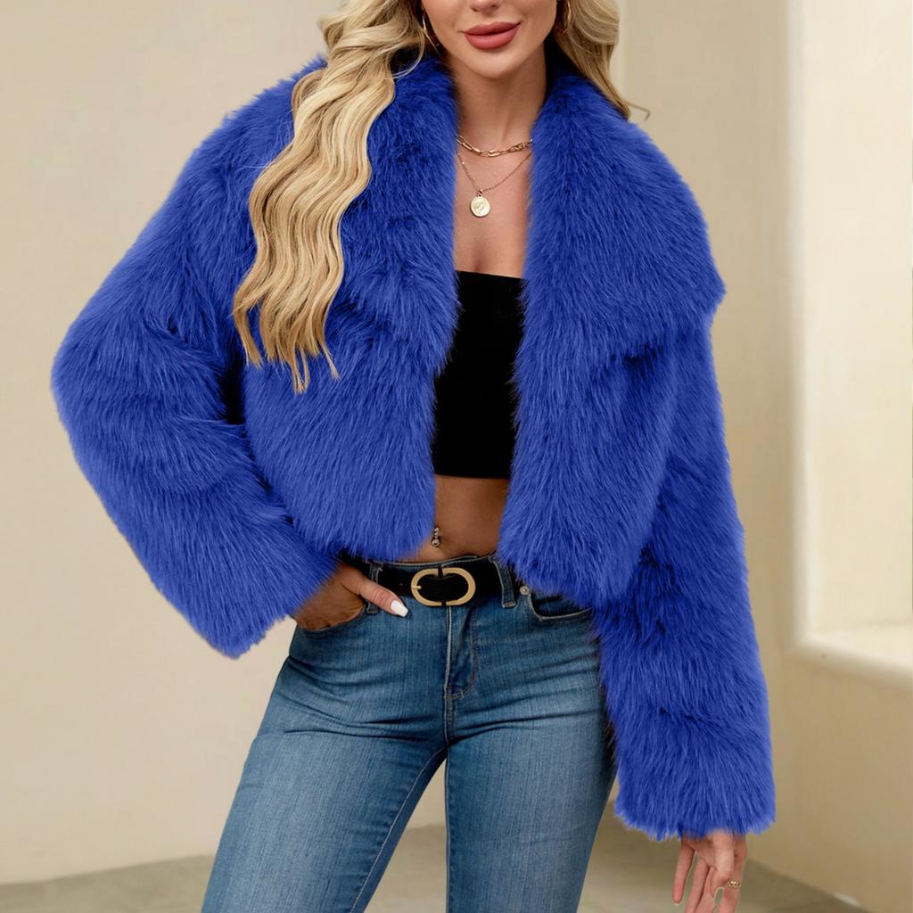 Fashionable Women's Plush Short Jacket Fauxsuit Collar