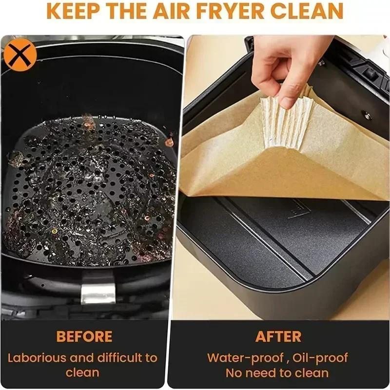 Fryer Liner Disposable Paper Tray Non-Stick Parchment Mat Oil-Proof Liner Non-Stick Mat 100Pcs Air For Kitchen Spaces Oven Baking Paper