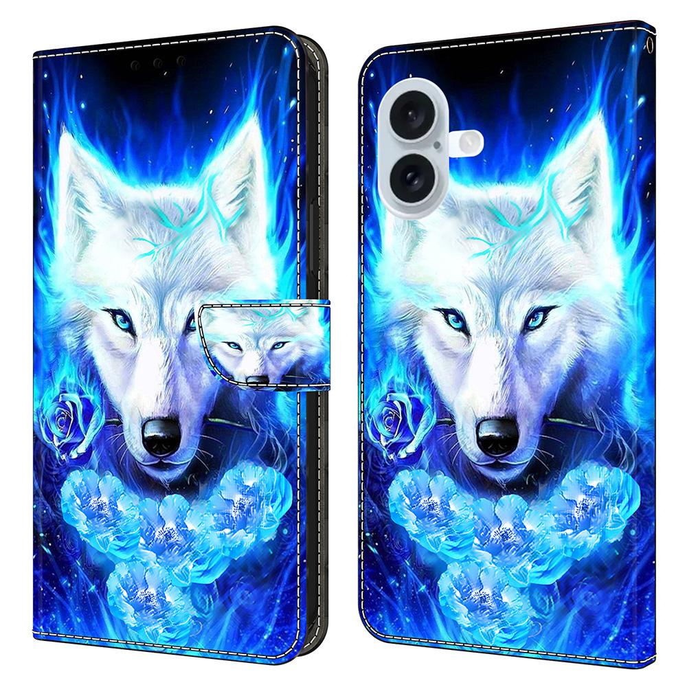 For iPhone 16 Leather Case Pattern Printing Wallet Stand Flip Phone Cover