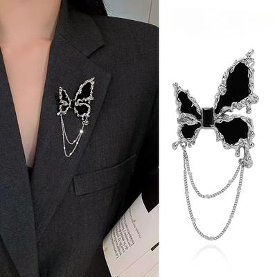 High Sense Niche Personality Fringed Butterfly Brooch Inlaid With Black Zircon Corsage Accessories Women'S Coat Suit Pin