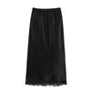Kaslead New Women clothes Western Style Fashion Acetate Satin Lace Elastic Waist Skirt Long dress