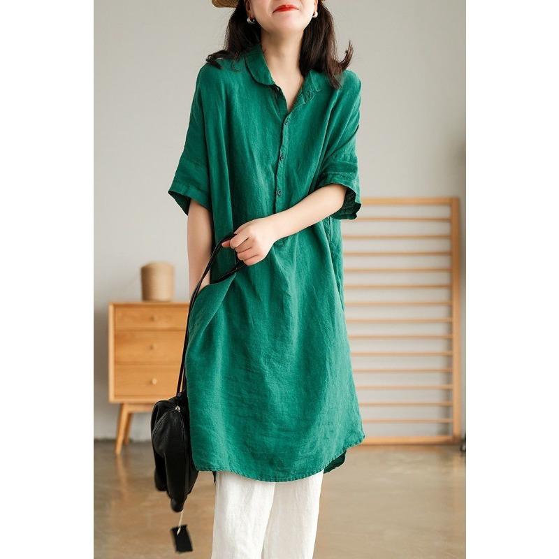 Fashion Short Sleeve Women's Medium and Long Shirt Summer Thin Loose Lapel Office Ladies Elegant Blouse Buttons Tops Women's Clothing