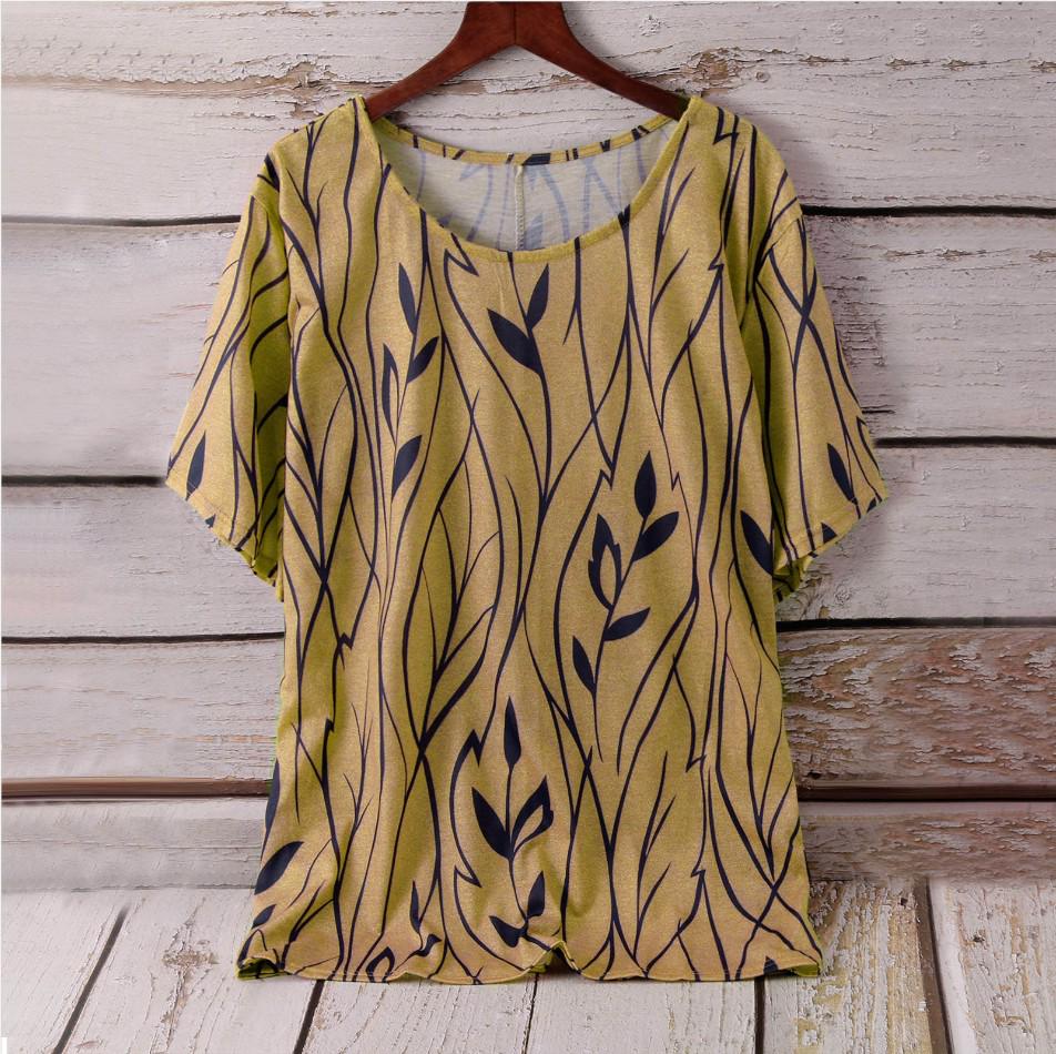 European and American Summer Women's Leaf Pattern Five-Sleeve T-shirt