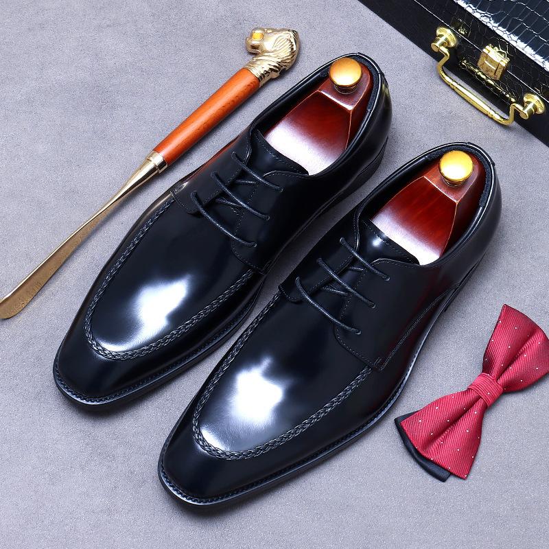 Quality Business Formal Men's Dress Shoes British Trend Men's Genuine Leather Shoes Comfortable Flat-heeled Groom Wedding Shoes