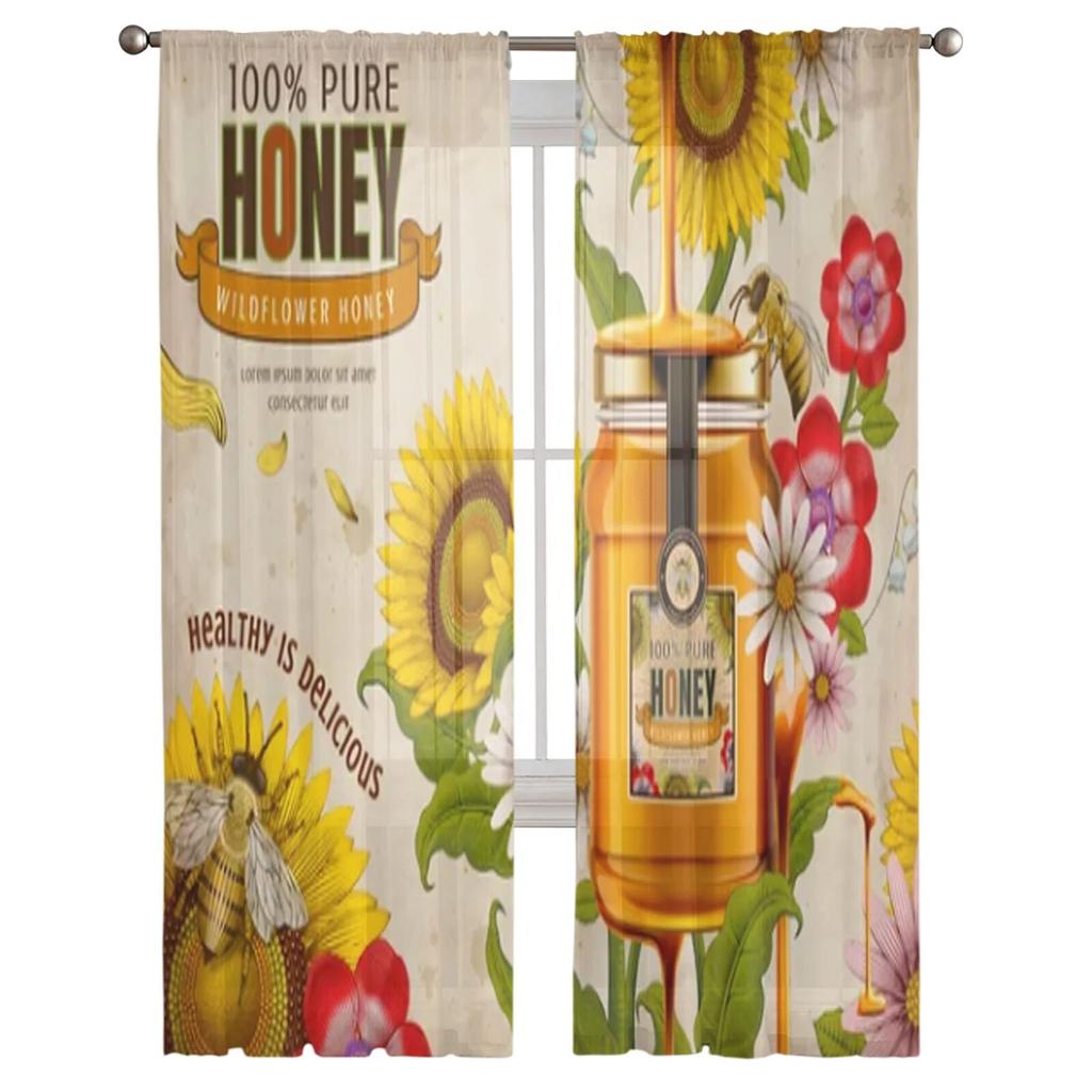 Wildflower Honey Tulle Window Curtains for Living Room Yarn Sheer Voile Curtain for Bedroom Kitchen Drape Decor