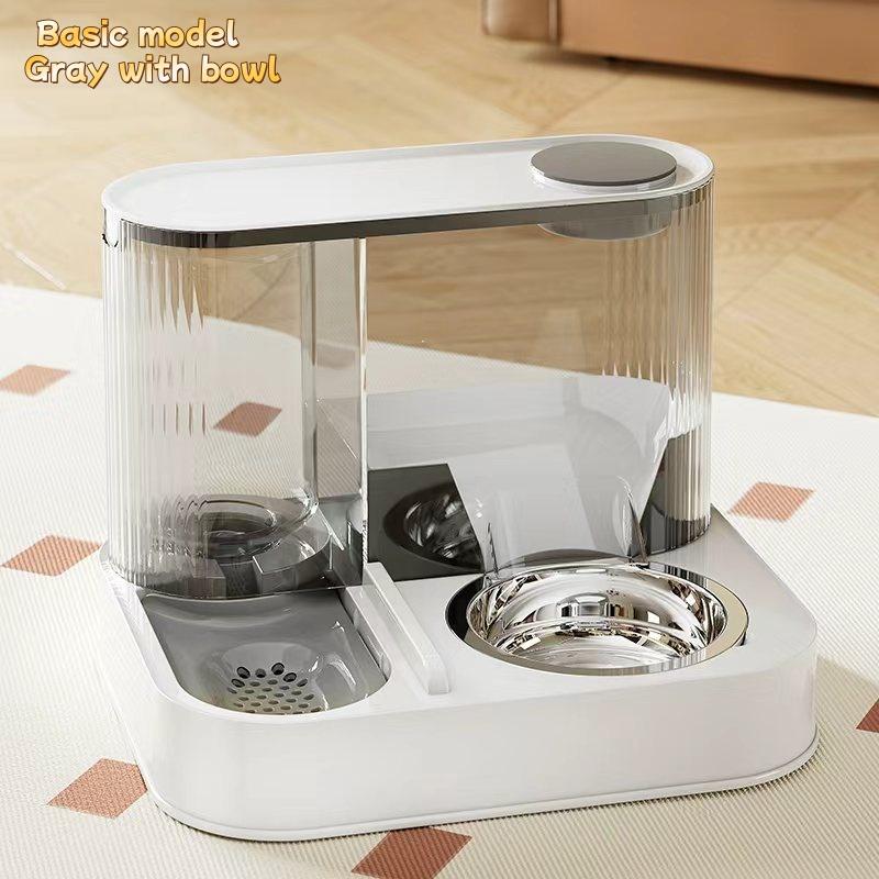

Automatic Pet Feeding Dish for Dogs And Cats Two-in-One Plastic Cat Bowl with Water Dispenser Integrated Food And Water Bowl серый