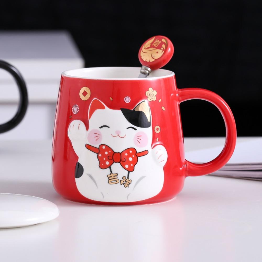 Mug Mug with Lid Spoon Lucky Cat Couple Office Student Ceramic Eco-friendly Business Gift Mug