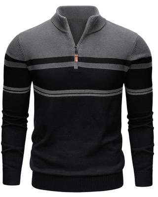 TACVASEN Winter Golf Knit Warm Long High Plus Size L Men's Wear, Black, Half-Zip Sweater, Loungewear, Sleeve, Neck, Sizes, Cotton, Black,
