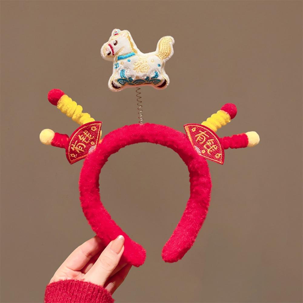 Cartoon Horse Hairband Lucky Cat Plush Horse Headband Exquisite New Year Headband  Women