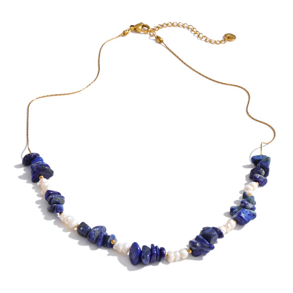 

Yhpup Stainless Steel Multi-color Natural Tiger Stone Pearls Chain Handmade Necklace Waterproof Fashion Beads Chain Jewelry Gift ляпіс-лазур кольору