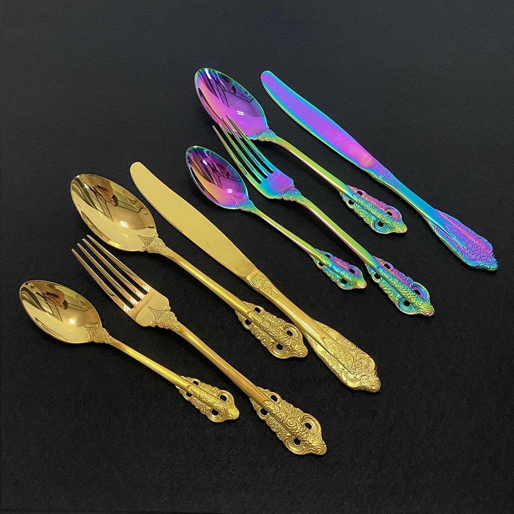 4Pcs Rose Gold Cutlery Set Dinnerware Set 18/10 Stainless Steel Knife Fork Spoon Kitchen Tableware Flatware Wholesale Set