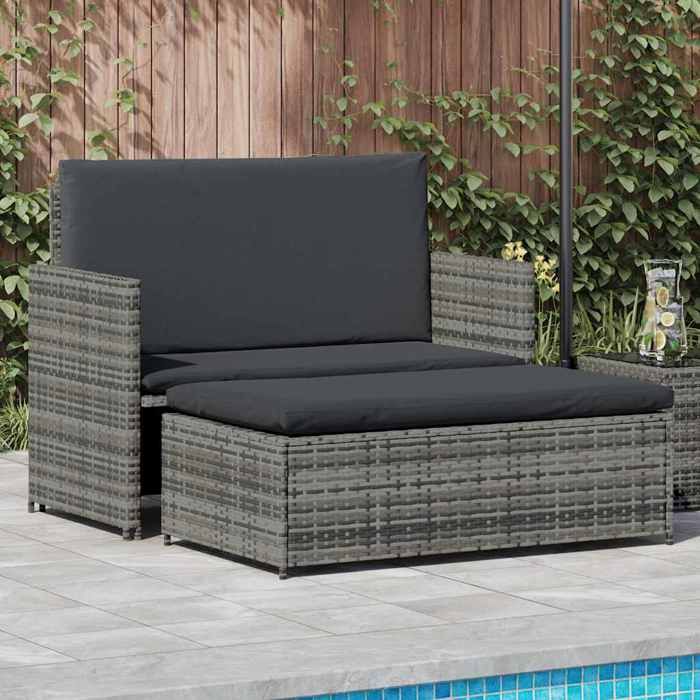 VidaXL Salon de jardin 2 pcs avec coussins Résine tressée Gris
