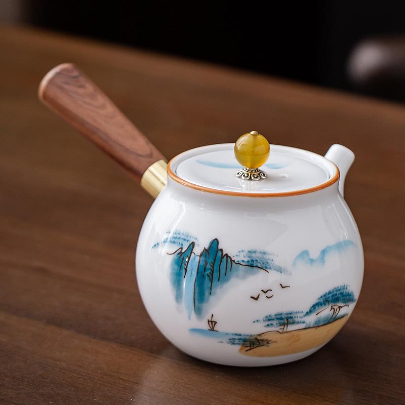 

Hand-painted mutton fat jade white porcelain teapot Single pot Hand with handle side handle teapot Xishi pot Kung Fu tea set tea
