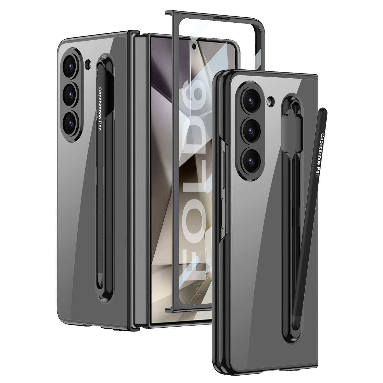 

Прозрачный гальванизированный каркас Жесткий ПК чехол для телефона Samsung Galaxy Z Fold 6 5 Чехол противоударный с защитой экрана стилусом For Galaxy Z Fold 6 чёрный