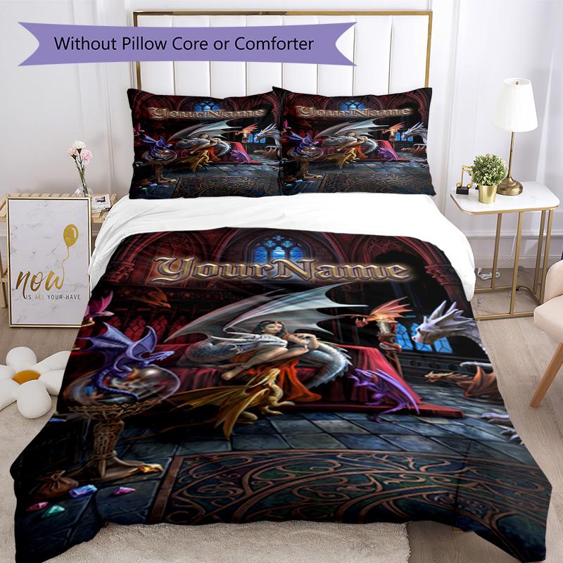 Gothic Illustrations Customize Your Name Bedding Set Breathable Duvet Cover with Pillowcases Home Decoration Birthday Gift