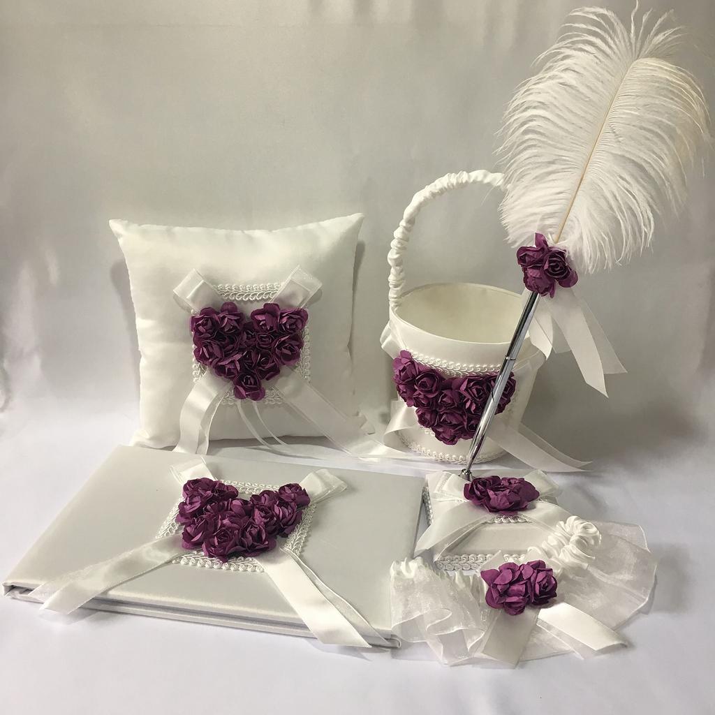 5pcs Wedding Flower Basket Garter Set Decor Guest Book Pen Set Ring Pillow 5pcs Wedding Flower Basket Garter Set Decor Guest Book Pen Set Ring Pillow
