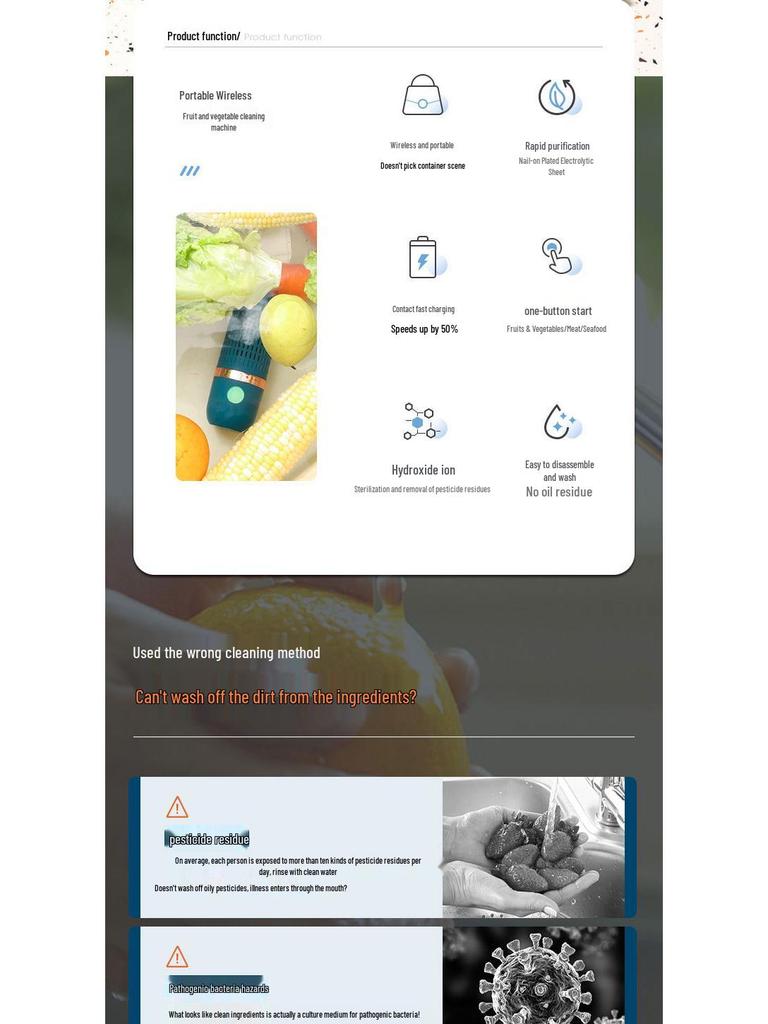 Wireless Fruit & Vegetable Purifier: Household Appliance for Washing and Disinfecting Produce, Removing Pesticide Residues.