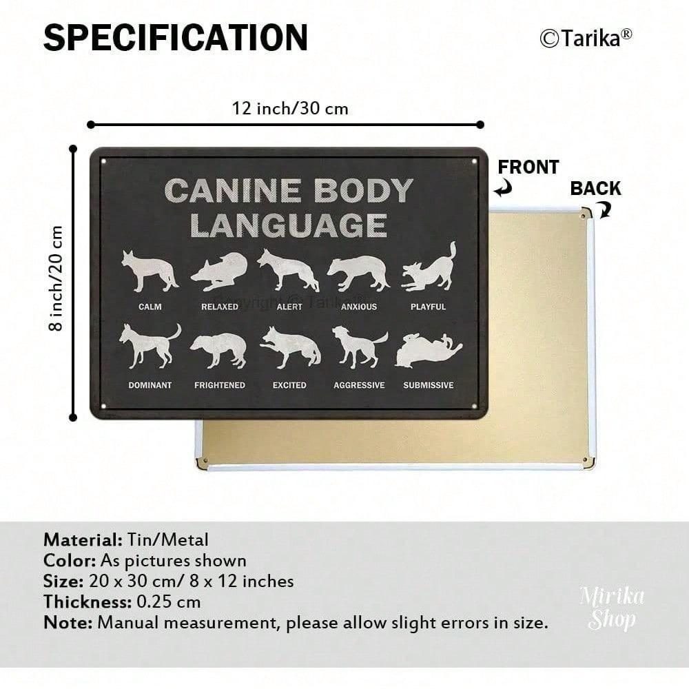 Funny Dog Body Language Metal Tin Sign Vintage Canine Decor Plaque Home Bar Wall Rustic Novelty 8x12