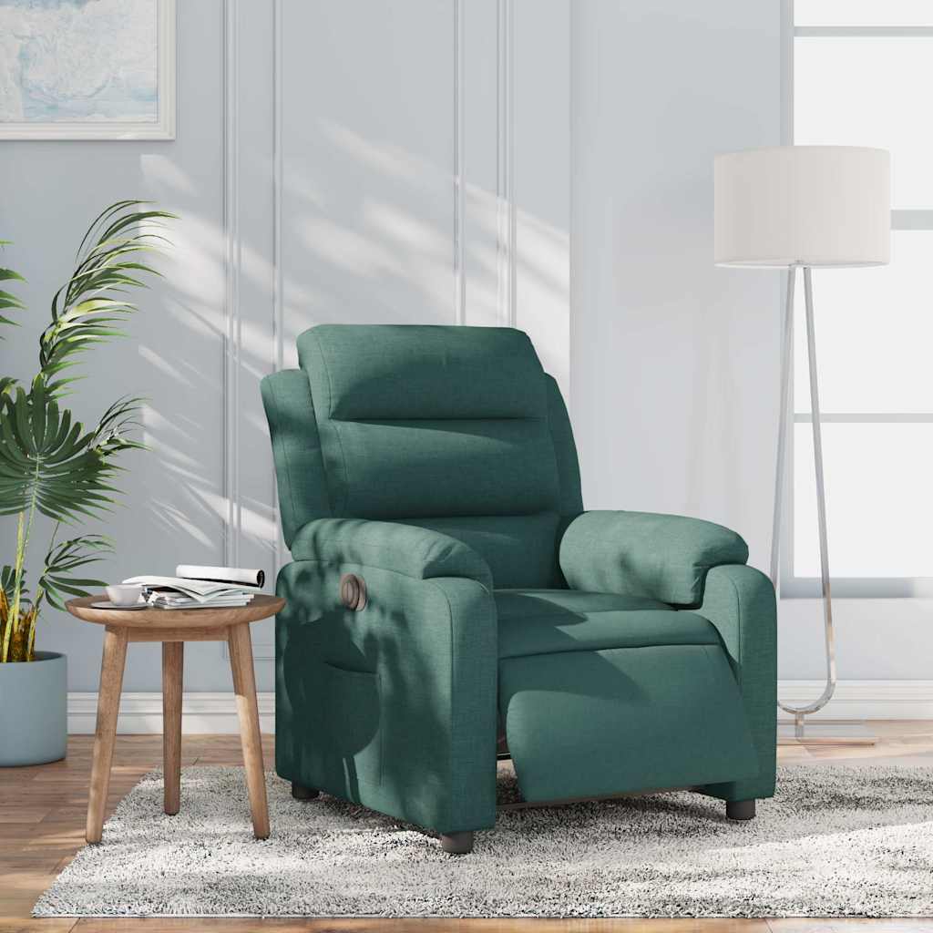 Electric Recliner Chair Dark Green Fabric