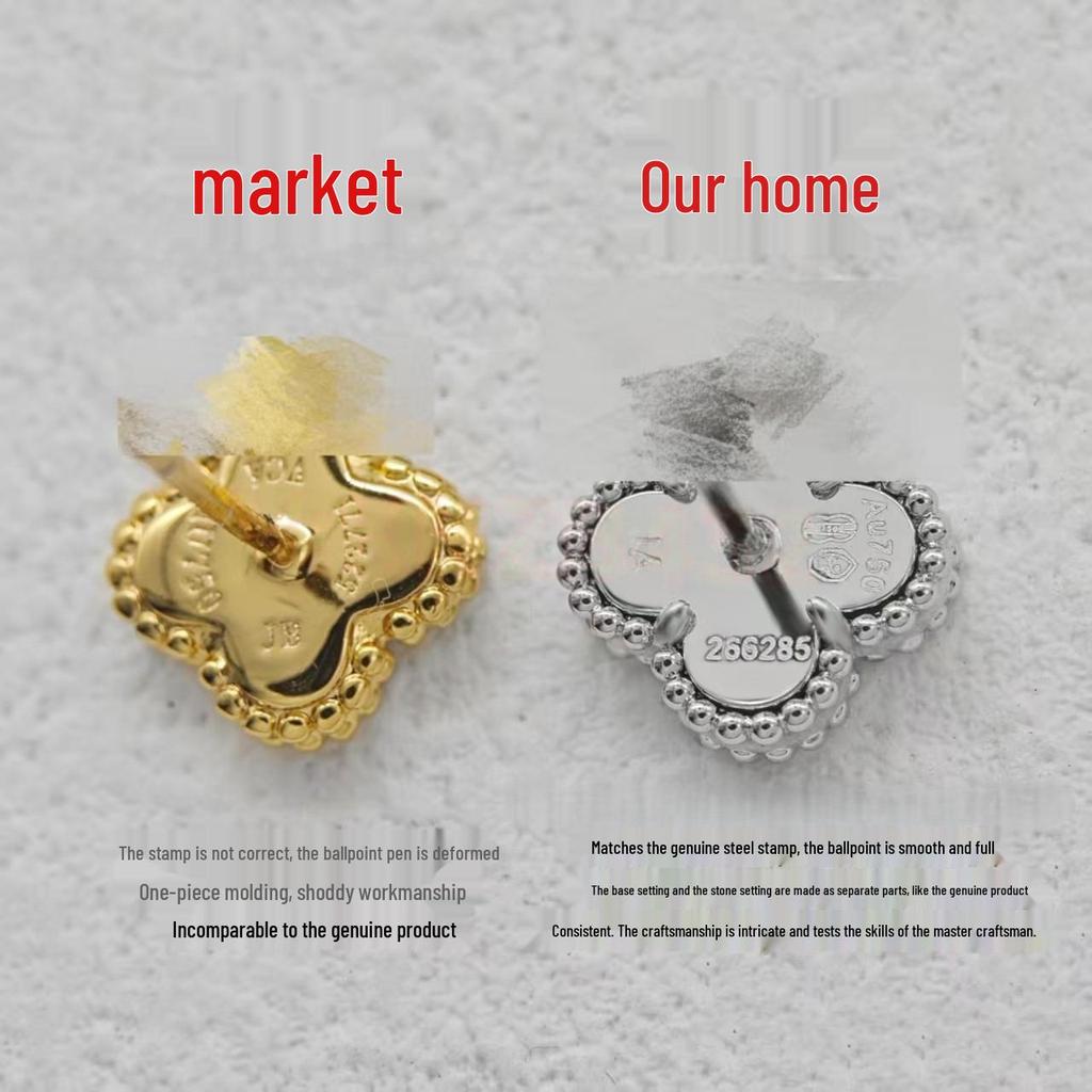 High-Version 18K Rose Gold Earrings: Four-Leaf Clover with White Mother-of-Pearl & Red Agate - Fashionable, Luxurious, INS Style.