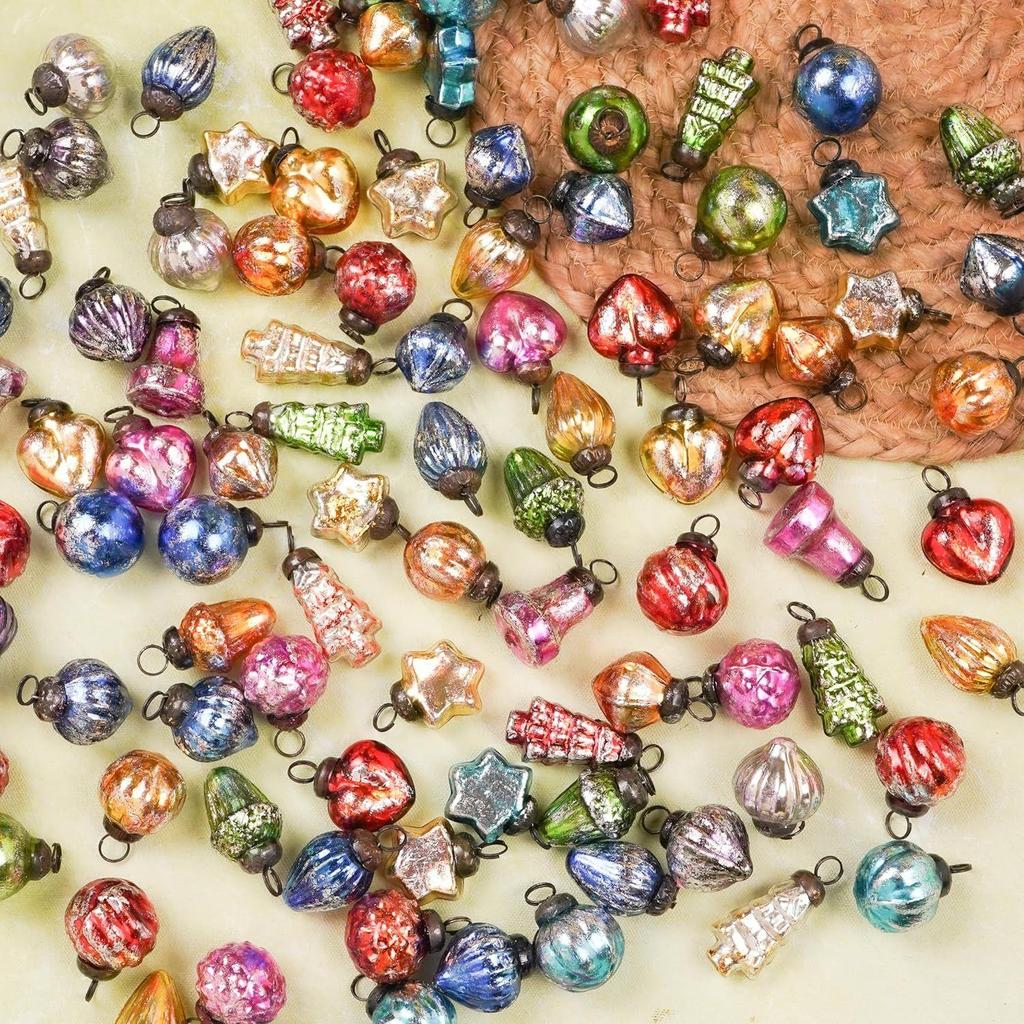 25 Piece Retro Multicolor Distress Glass Vintage Christmas Ornaments Mini Bulk Decorative Ornaments Xmas Balls for Halloween, Christmas Tree