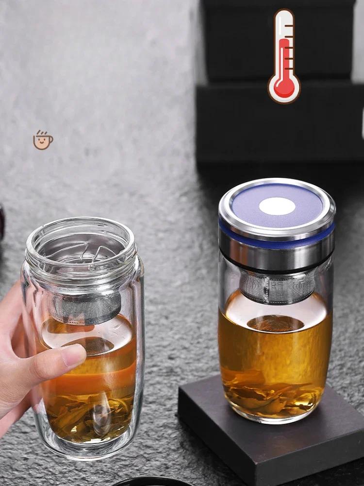 320ml Double Wall Glass Water Bottle High Borosilicate Glass Cup with Tea Filter Transparent Heat-resistant Glass Insulated Cup