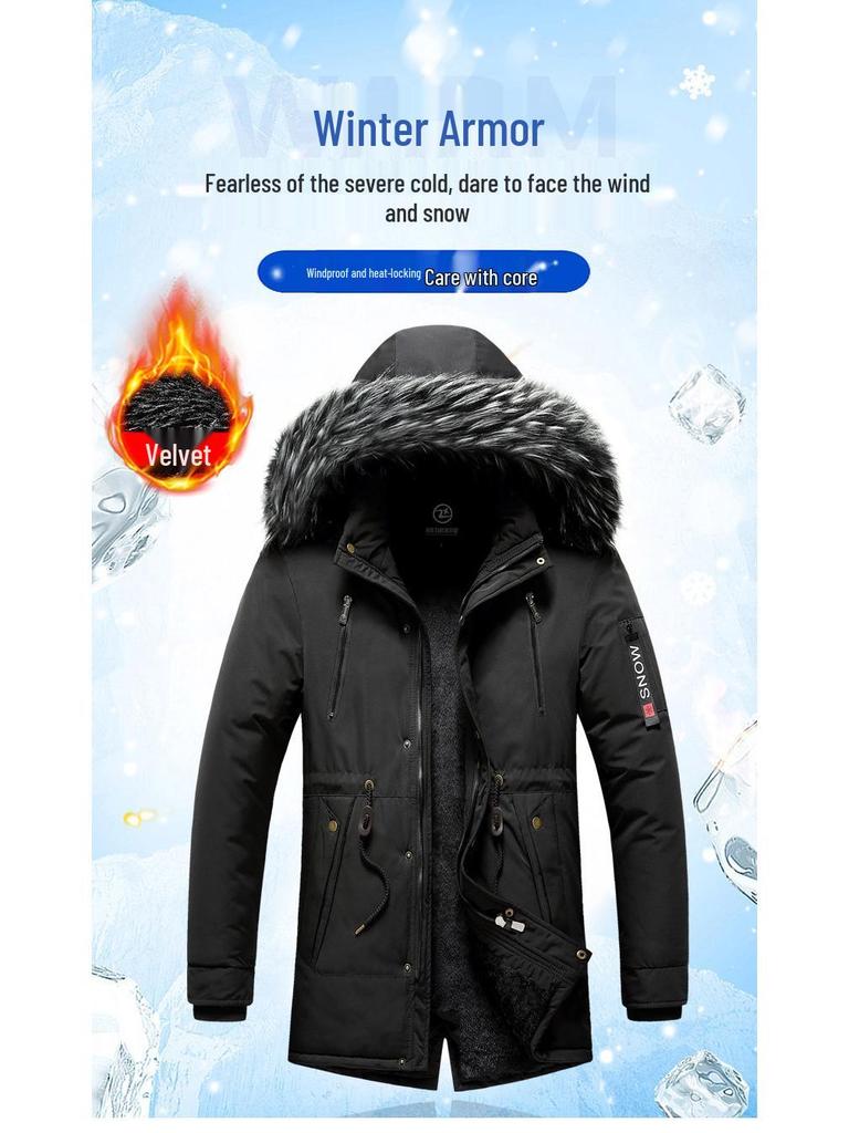 Herren Winter Slim Fit Kapuzenjacke - Mittellang, Dick und Modisch