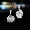 Women's French Style Fairy Brushed Large Petal Zircon Earrings, Sterling Silver Needle, Niche Design Light Luxury Back Hanging Fashion Ear Jewelry