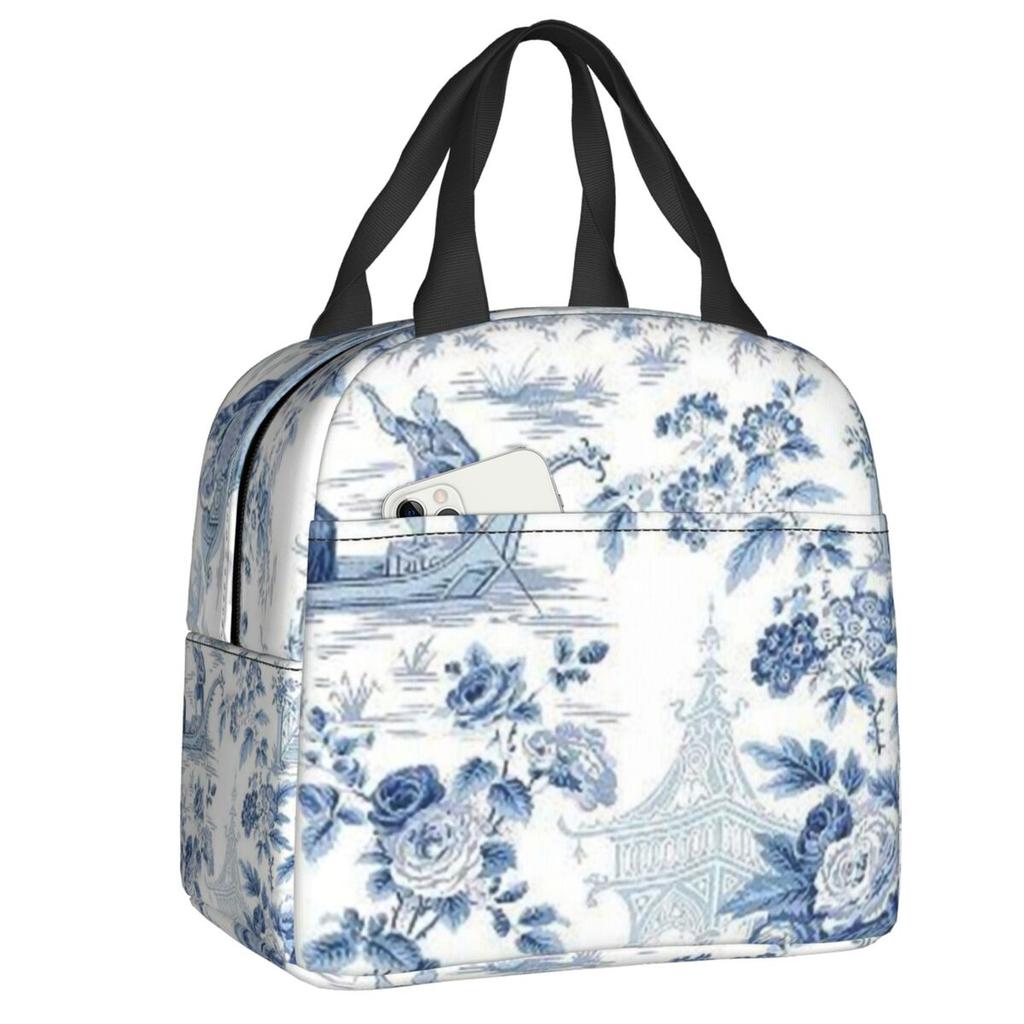 Custom Purple Flower Toile De Jouy Inspired Pattern Insulated Lunch Tote Bag for Women Portable Cooler Thermal Food Lunch Box