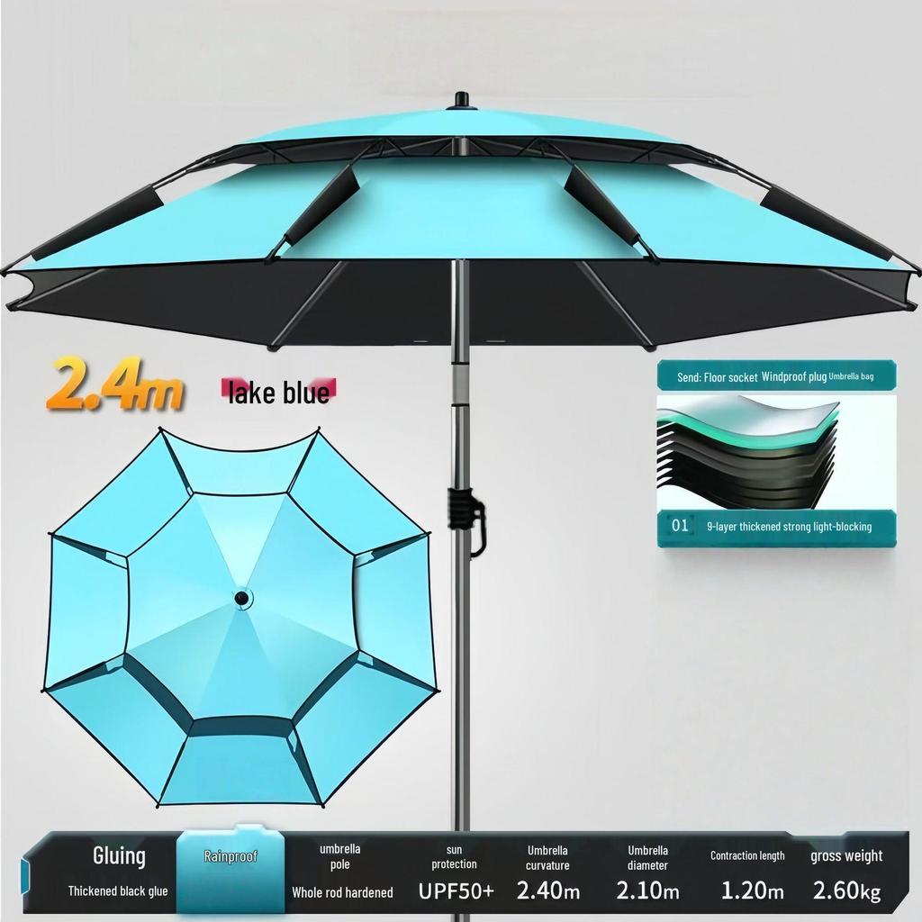 A1R 2025 Double Layer Fishing Umbrella: Large, Black Glue, Sun Protection, Windproof, Rainproof, Folding Design