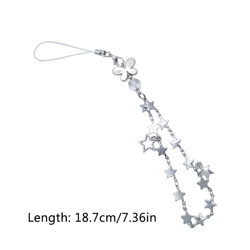 DIY Handmade Cute Phone Charm Y2K Women Five-pointed Star Pendant Butterfly Strap Lanyard Star Bead Cartoon Accessories