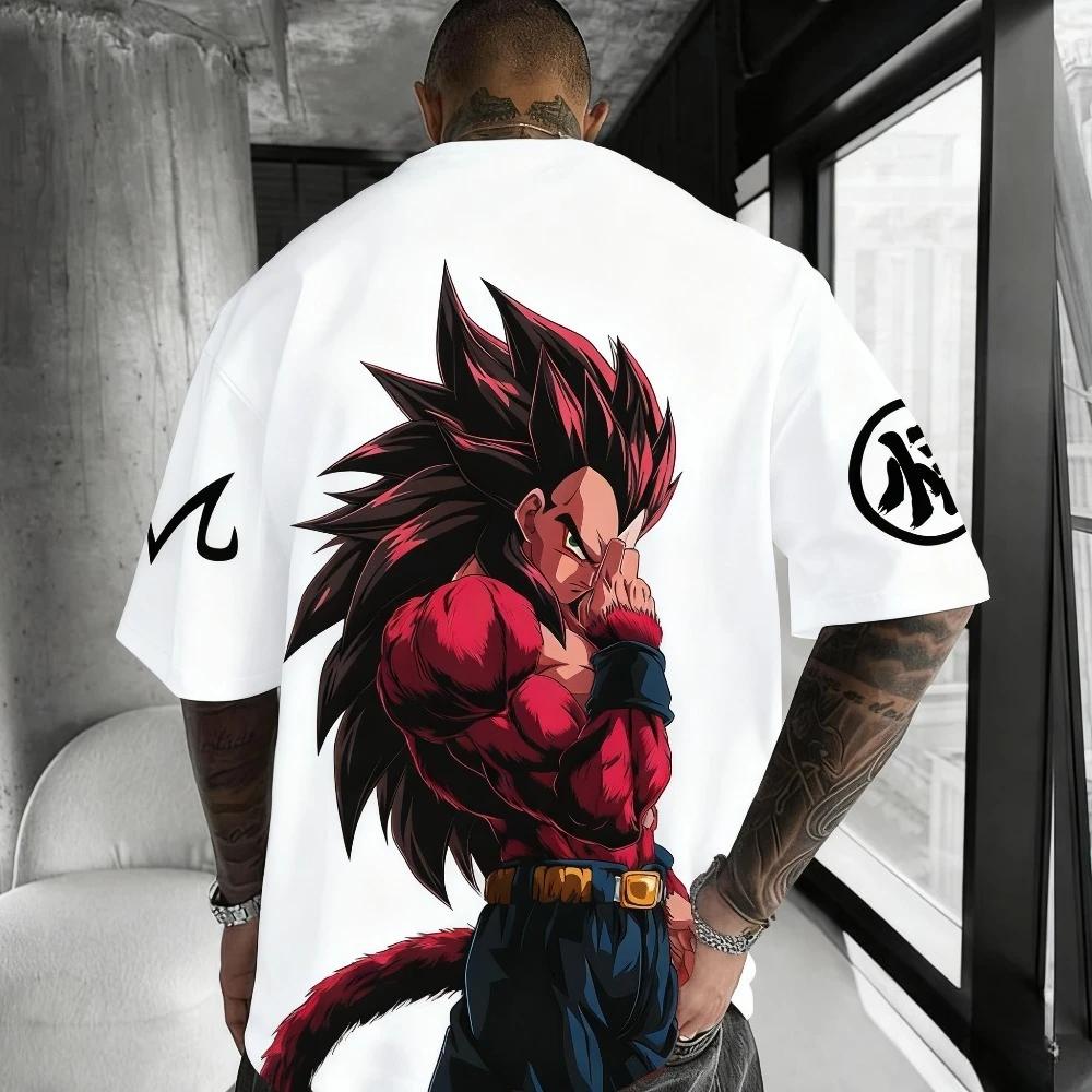 Autumn/Winter New T-shirt 2025 Men's Anime Vegeta Super Saiyan 4 Printed Loose Casual Parent Child Short Sleeved Top