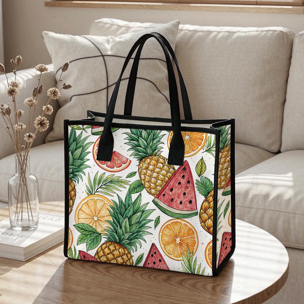 Summer Fruit Print Tote Bag Casual Portable Handbag For Daily Shopping